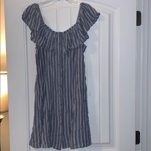American Eagle off the shoulder blue stripe romper